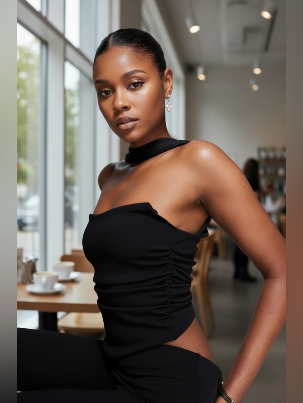 ASOS DESIGN co-ord bandeau top with scarf neck detail in black
